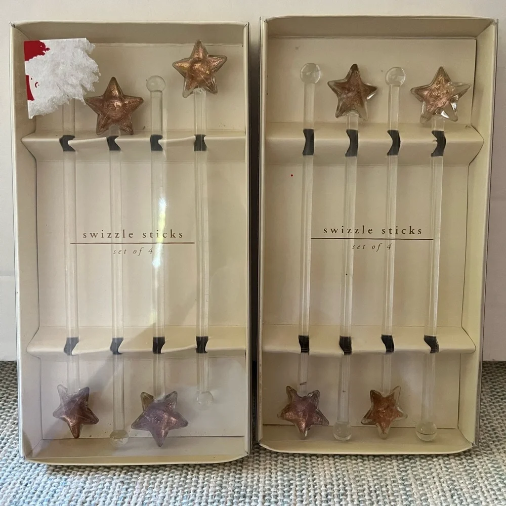 PIER 1 IMPORTS Swizzle Sticks Stars Bronze Gold Glass Drink Stirs
